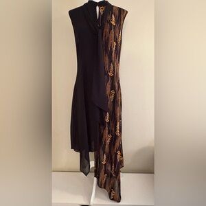 Black and Bronze/Gold Asymmetric Overlay Evening Dress